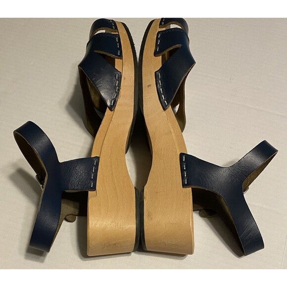 Swedish Hasbeens Peep Toe Clogs Sandals Women's Sz 39 Leather 8.5/9 Navy Blue - Picture 6 of 16